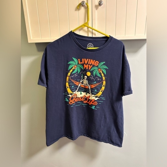 DOM Men's Blue "Living My Best Life" T-shirt Size XL - Picture 4 of 8